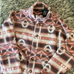 Blue B Collection - Pink Navaho Patterned Women's Fleece Jacket with pockets.